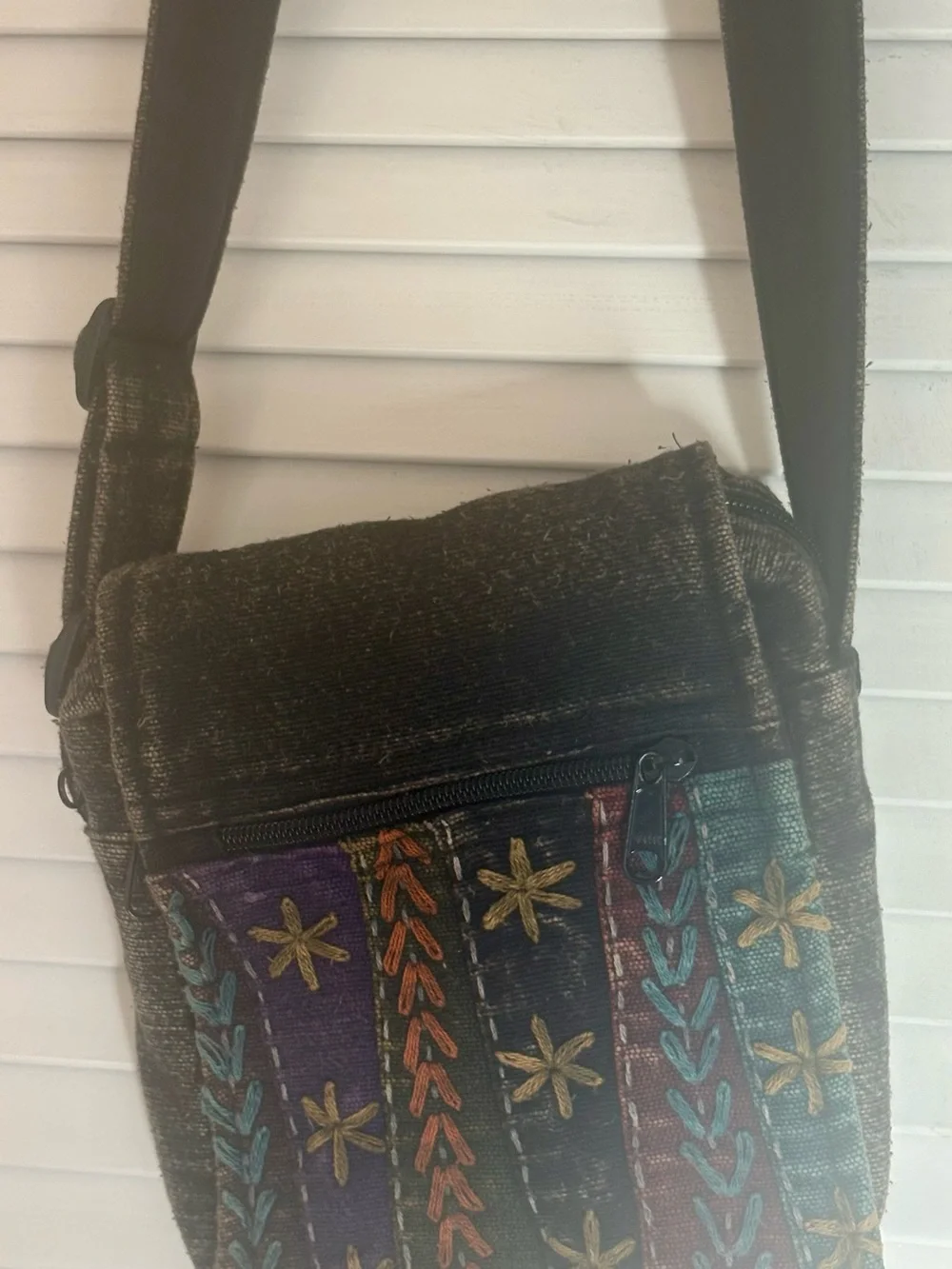 Embroidered Multicolor Boho Crossbody Bag - Casual Accent